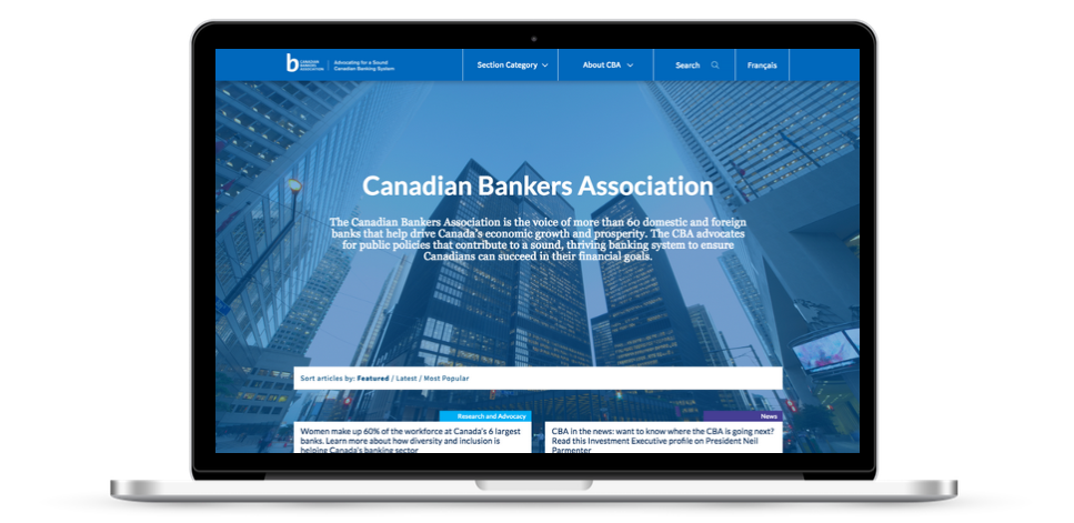 Canadian Bankers Assocation website on laptop